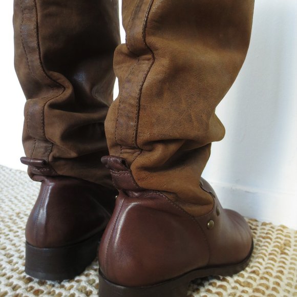 Tall Western Slouchy Leather Boots Sz 7.5  Studded Brown - Picture 4 of 9